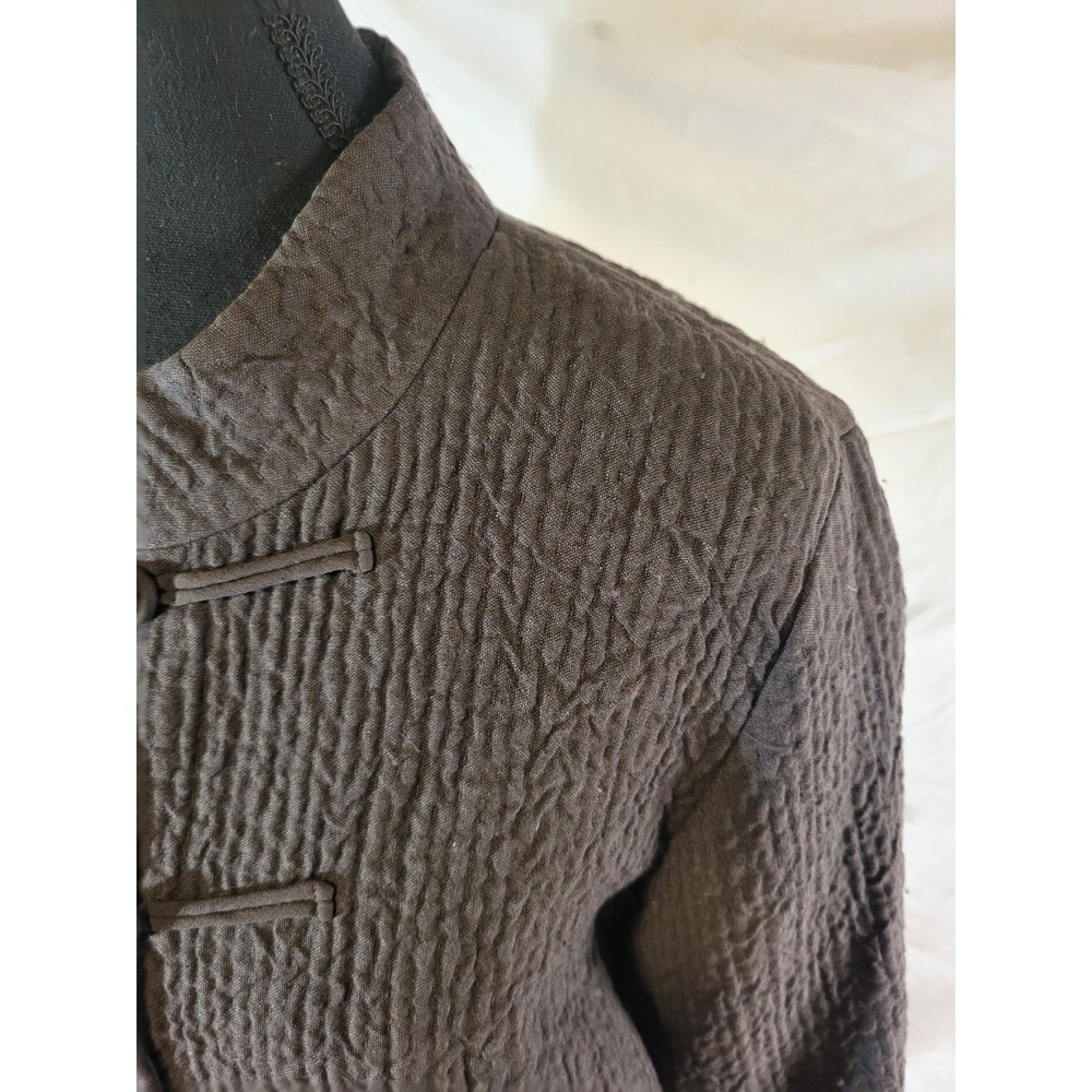 Eileen Fisher Size M Wool Linen Blend Textured Brown Mandarin Frog Closure - Picture 2 of 8